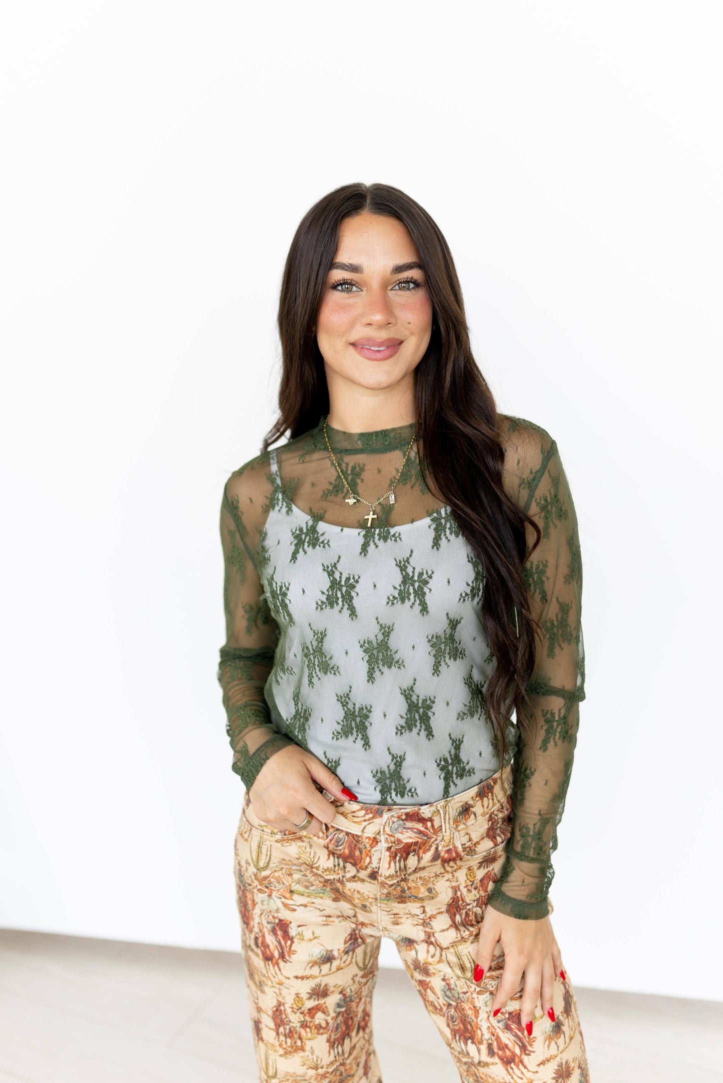 Sagebrush Siren – Olive Lace Top