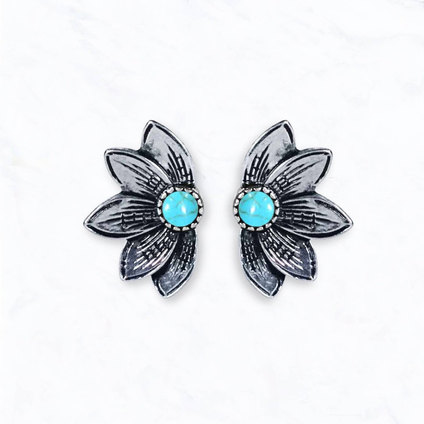 Turquoise Flower Petal Stud Earrings