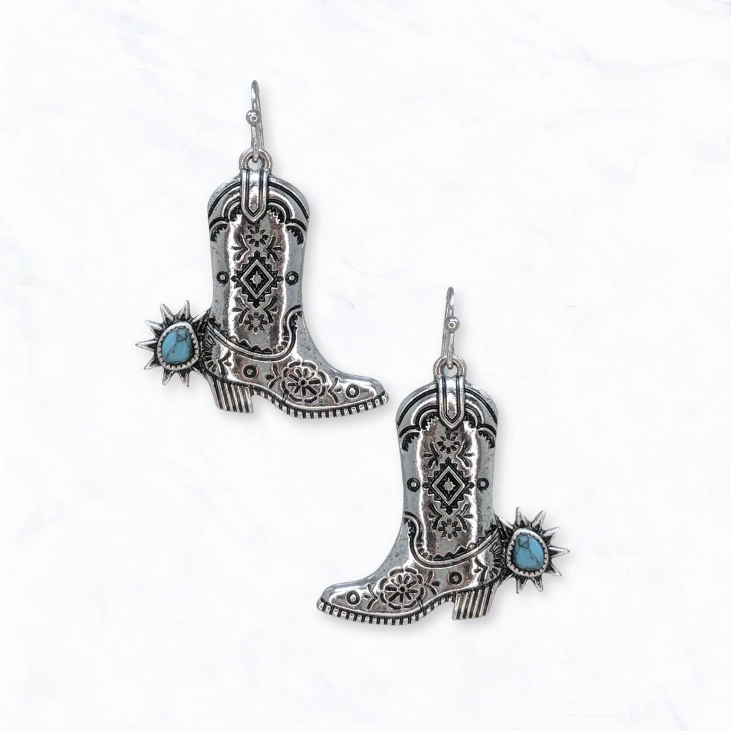 Turquoise Spur Cowboy Boot Drop Earrings