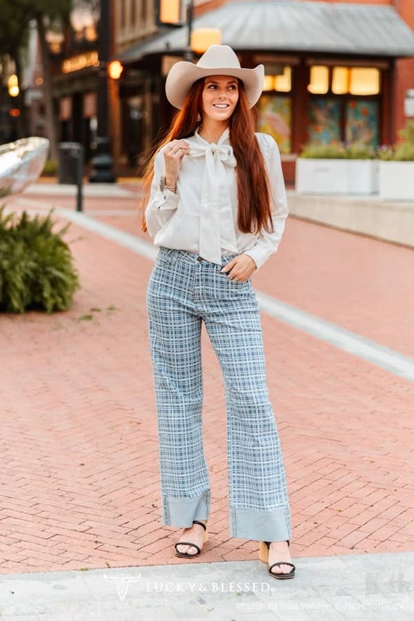 Blue Ridge Plaid Wide Leg Jeans