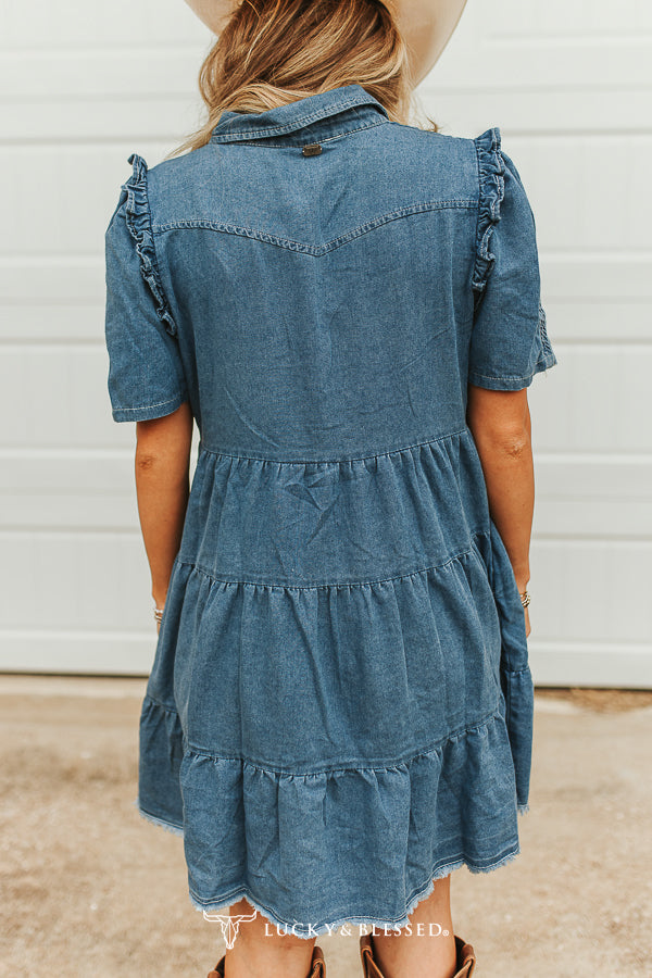 Ruffle My Denim Dress
