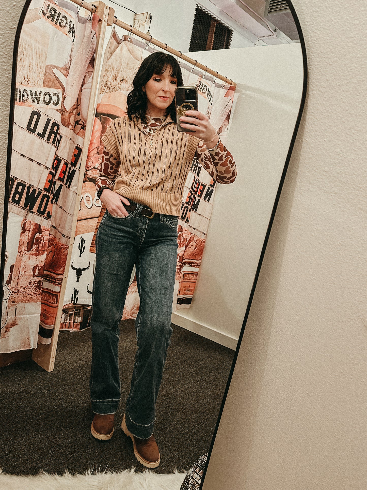 Mocha Half-Zip Knit Vest