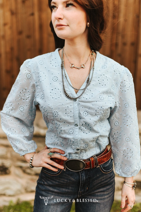 Bluebonnet Breeze Eyelet Top
