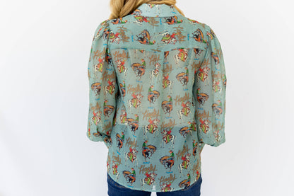 Teal Howdy Blouse