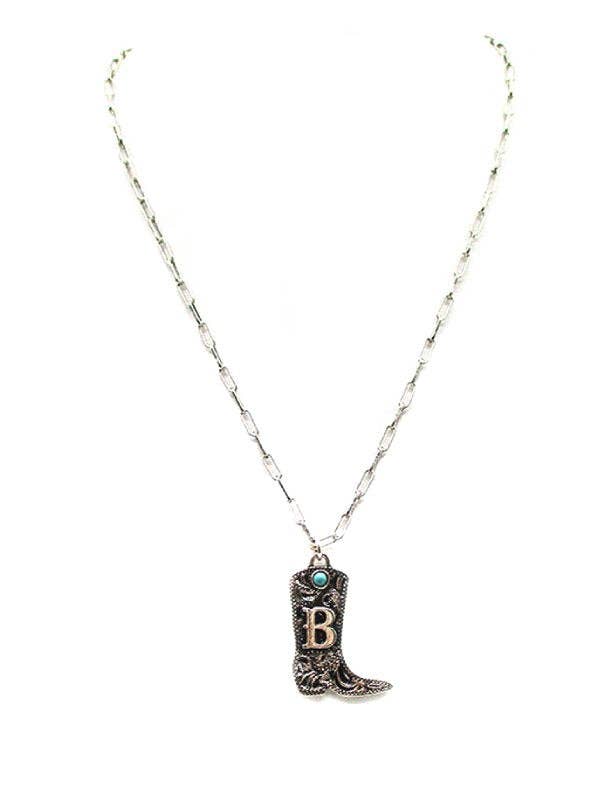 Cowboy Boots Turquoise Initial Necklace