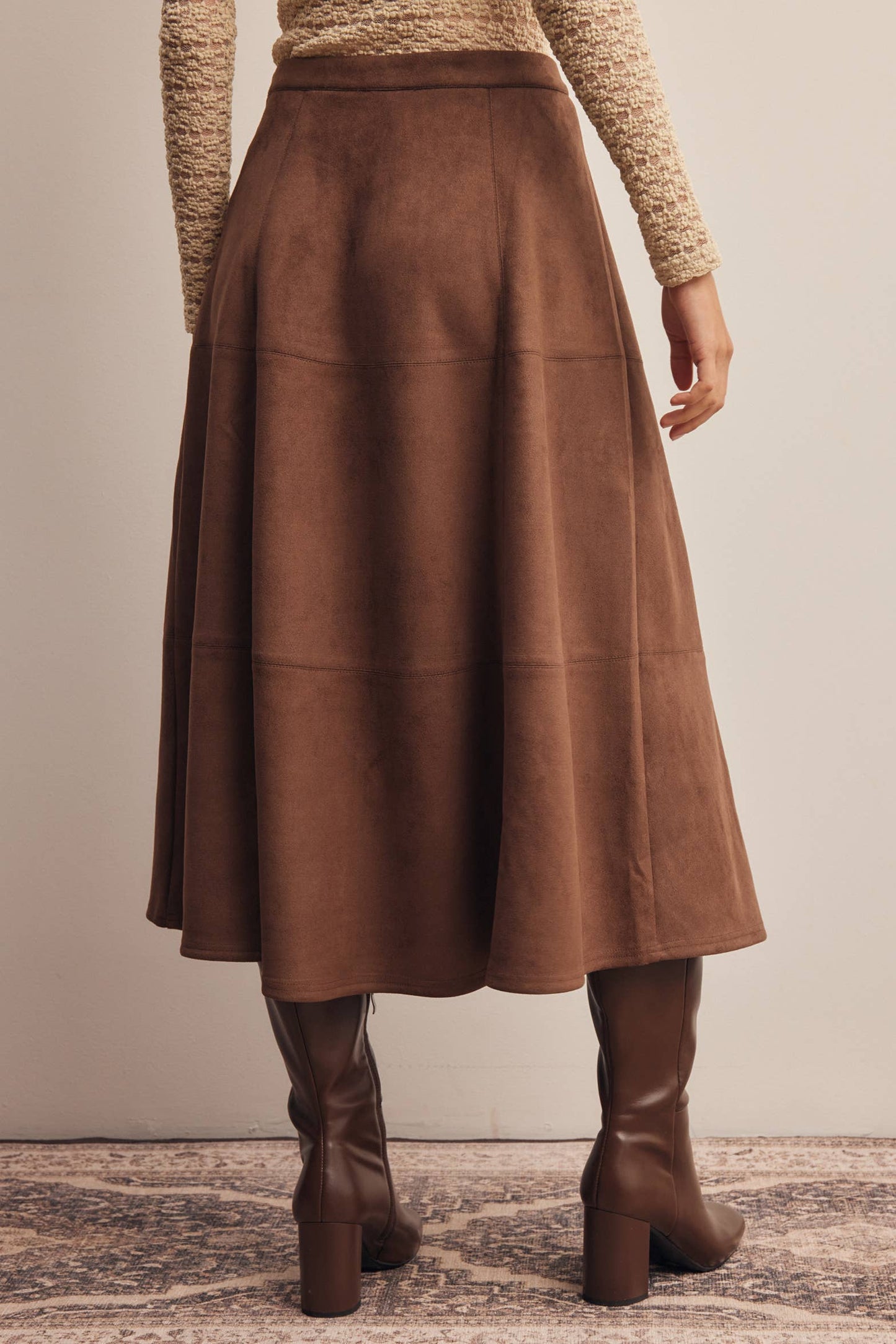Mocha Faux Suede Midi Skirt