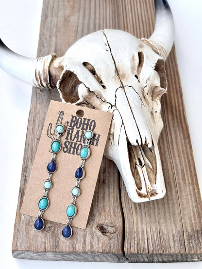 6 Tier Turquoise Stone Drop Dangle Earrings