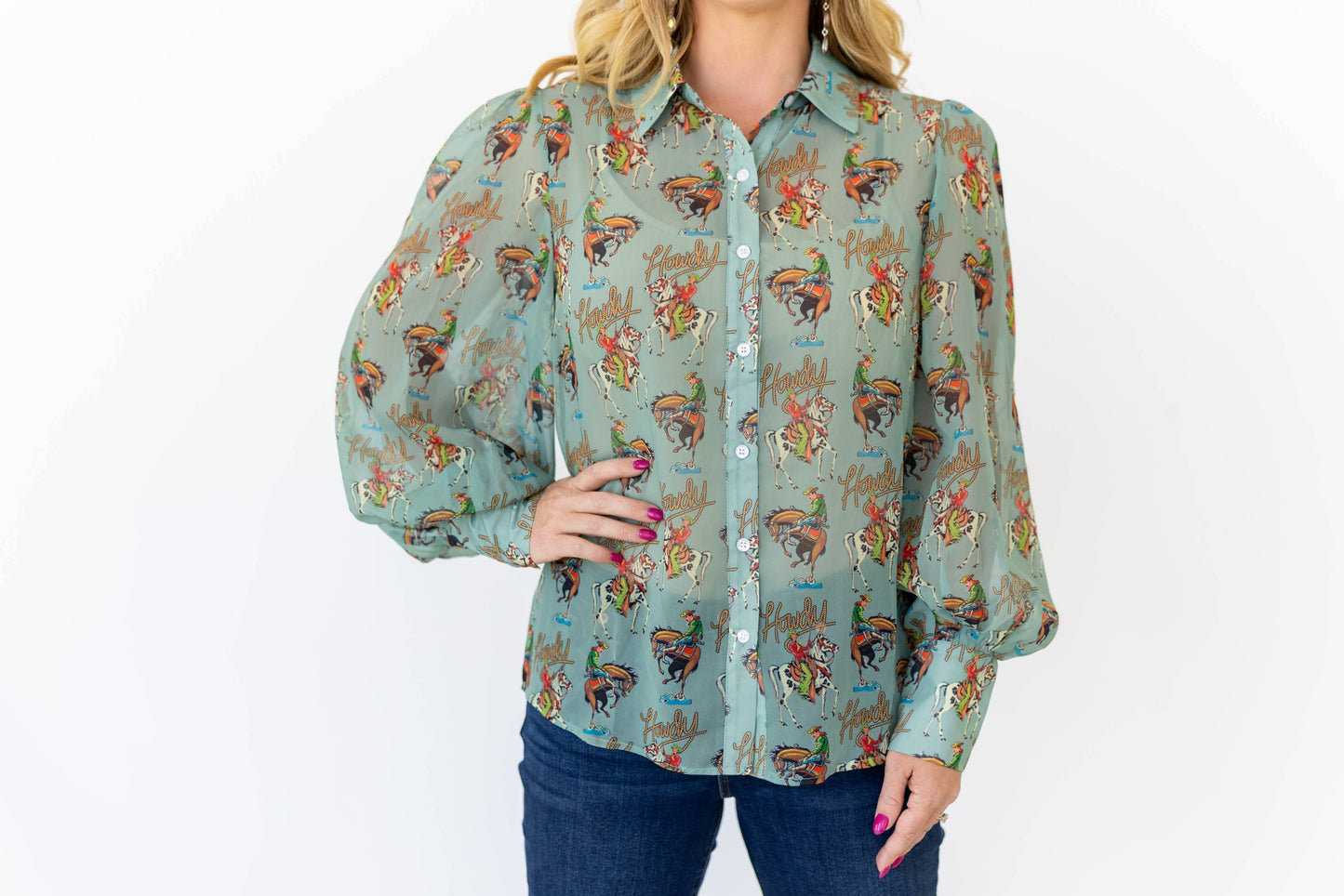 Teal Howdy Blouse