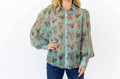 Teal Howdy Blouse