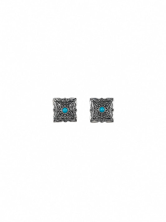 Turquoise Square Concho Stud Earrings
