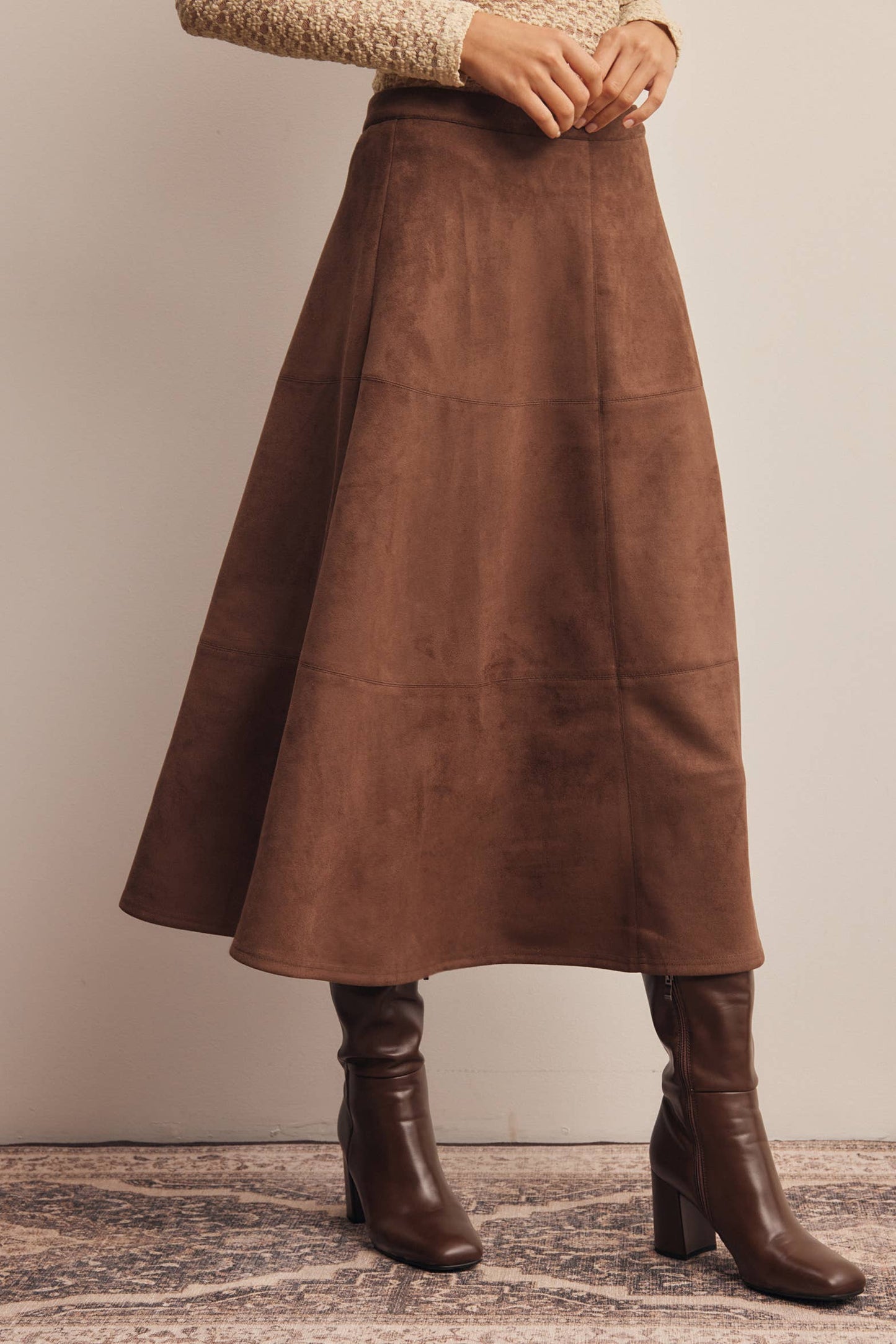 Mocha Faux Suede Midi Skirt