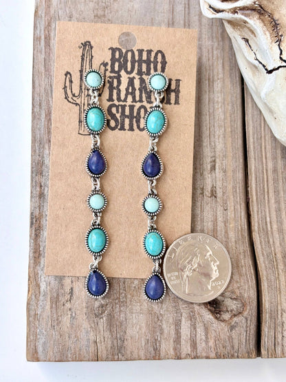 6 Tier Turquoise Stone Drop Dangle Earrings