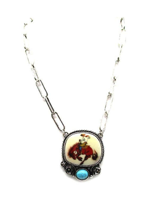 Western Horse Riding Portrait Pendant Necklace