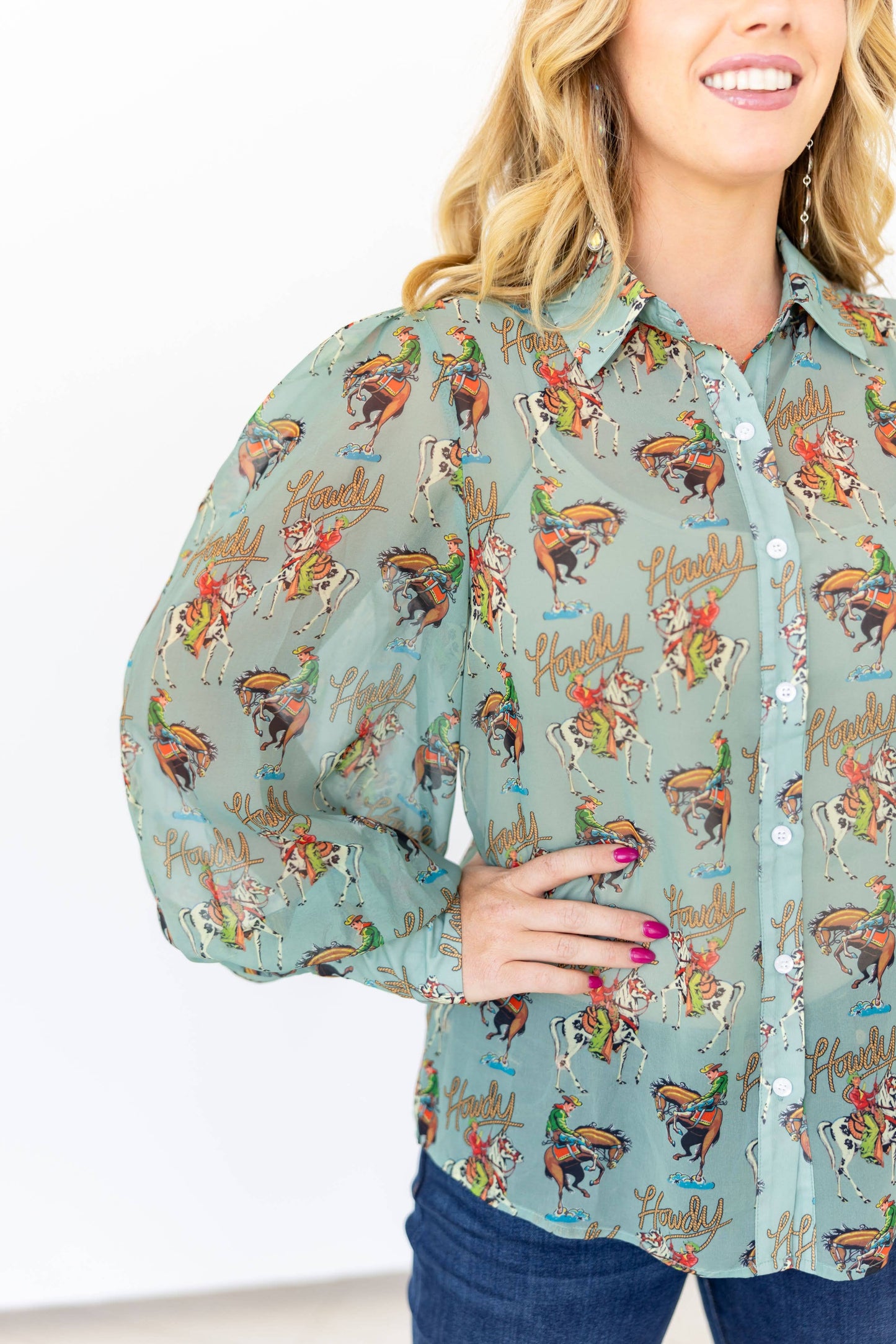 Teal Howdy Blouse