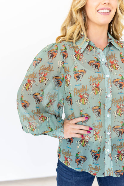 Teal Howdy Blouse