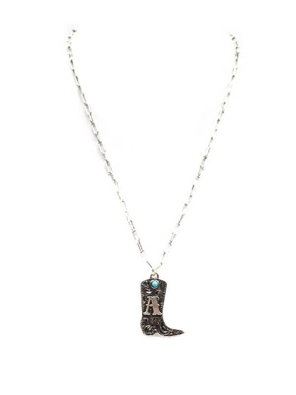 Cowboy Boots Turquoise Initial Necklace