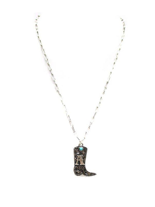 Cowboy Boots Turquoise Initial Necklace