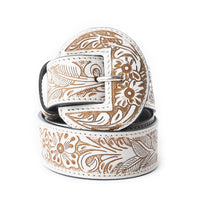 High Desert Tooled Belt – White