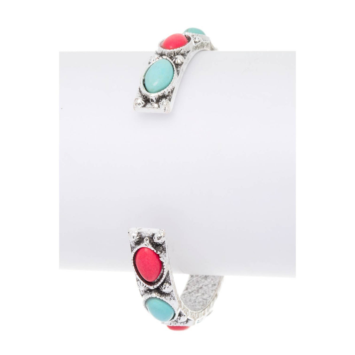Turquoise and Red Stone Pave Western Cuff Bangle