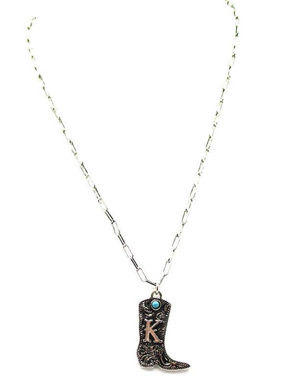 Cowboy Boots Turquoise Initial Necklace