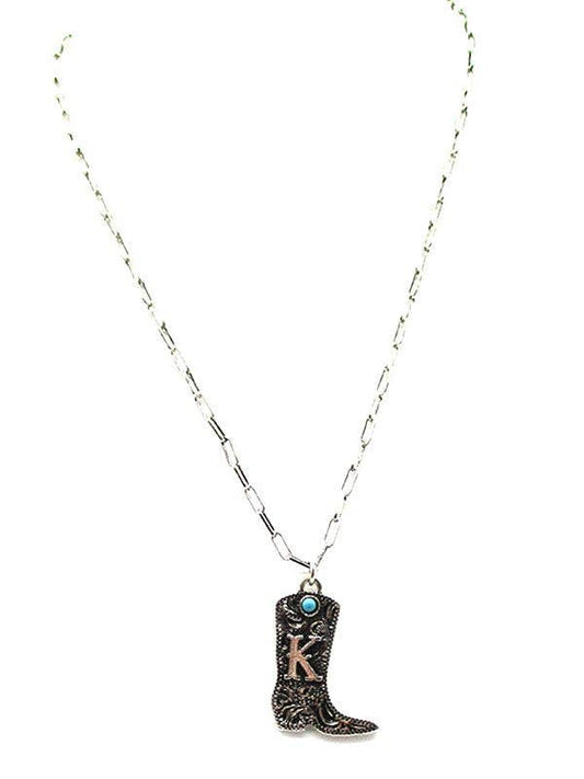 Cowboy Boots Turquoise Initial Necklace