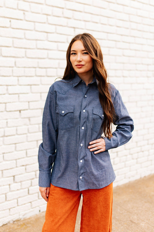 Dark Chambray Pearl Snap Shirt