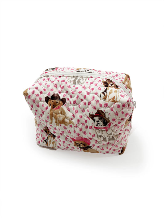 Cowboy Pups Quilted Makeup Bag – Blue