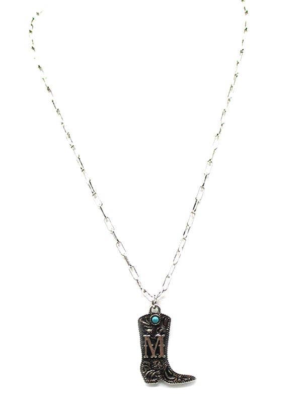 Cowboy Boots Turquoise Initial Necklace
