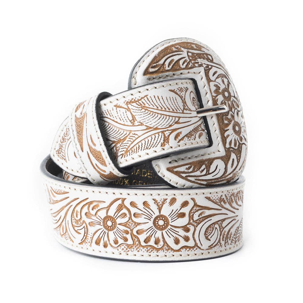High Desert Tooled Belt – White