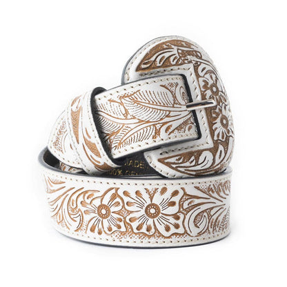 High Desert Tooled Belt – White