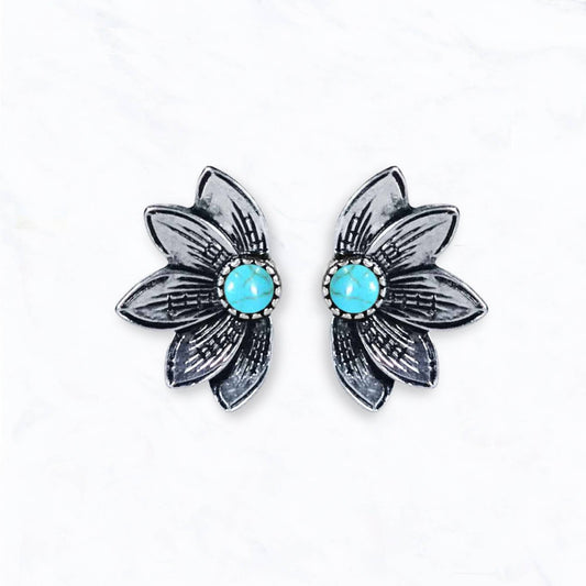 Turquoise Flower Petal Stud Earrings