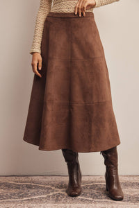 Mocha Faux Suede Midi Skirt