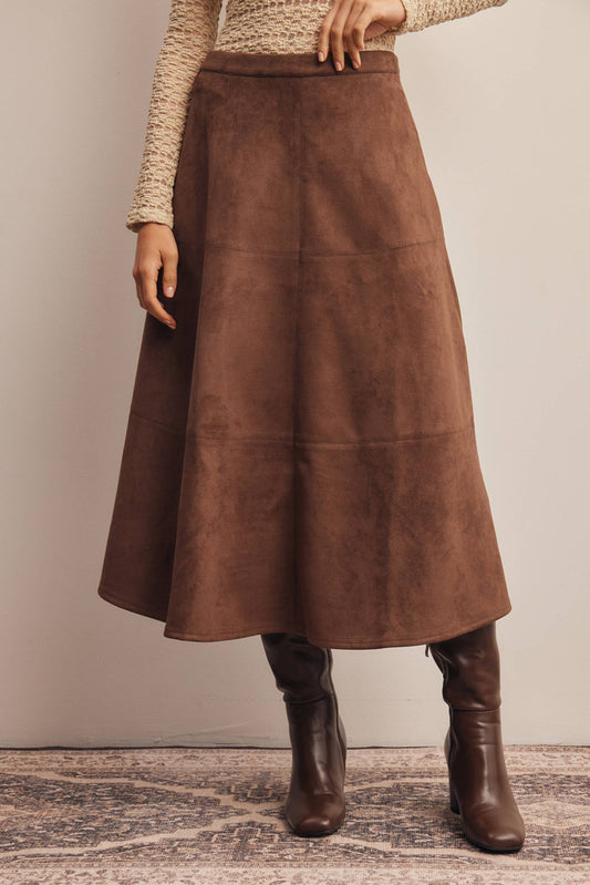 Mocha Faux Suede Midi Skirt