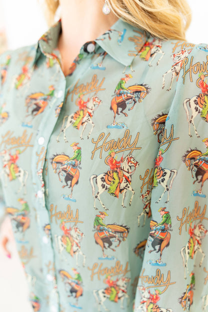 Teal Howdy Blouse