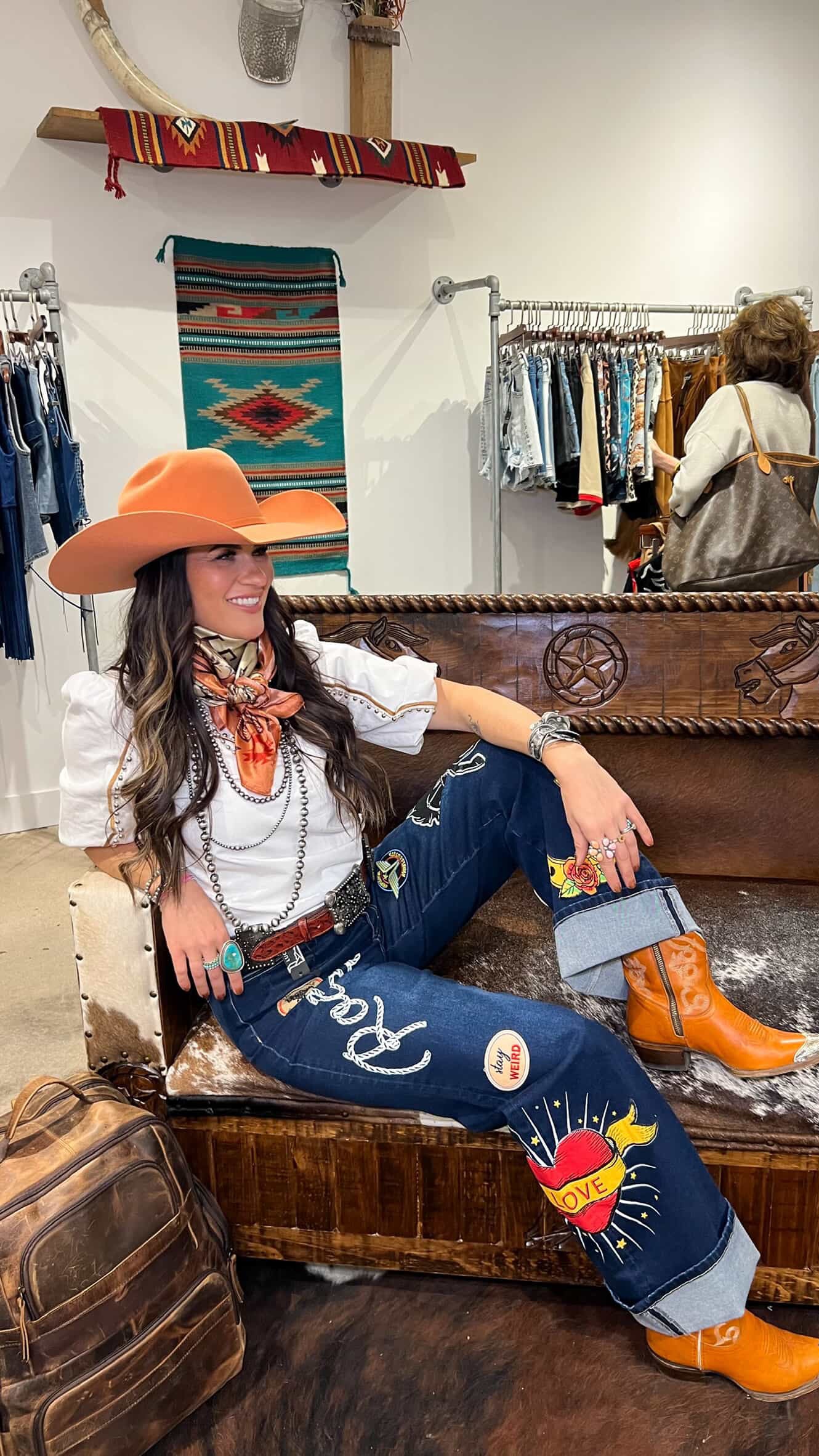 Rodeo Patch Cuffed Wide Leg Jeans – Dark Wash (Waitlist)