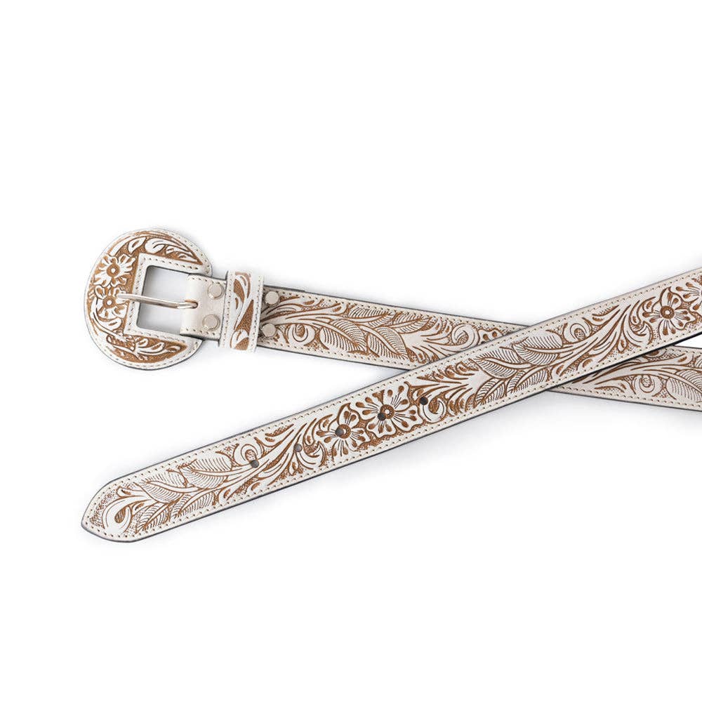 High Desert Tooled Belt – White