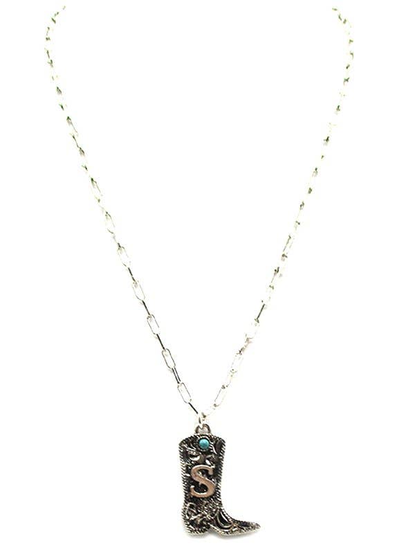 Cowboy Boots Turquoise Initial Necklace