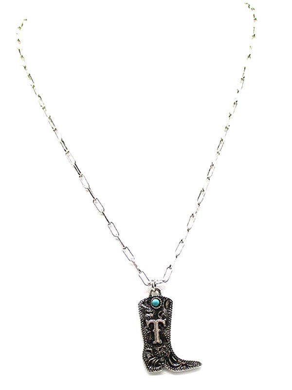 Cowboy Boots Turquoise Initial Necklace