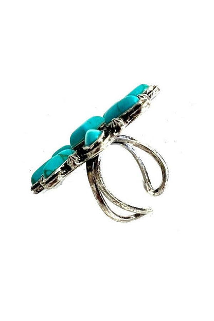WESTERN FLOWER TURQUOISE CUFF RING