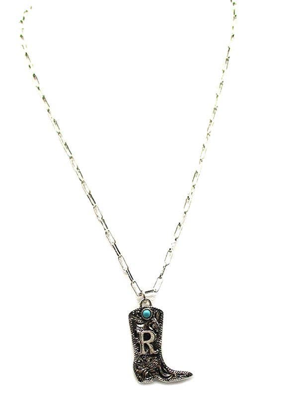 Cowboy Boots Turquoise Initial Necklace