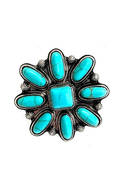 WESTERN FLOWER TURQUOISE CUFF RING