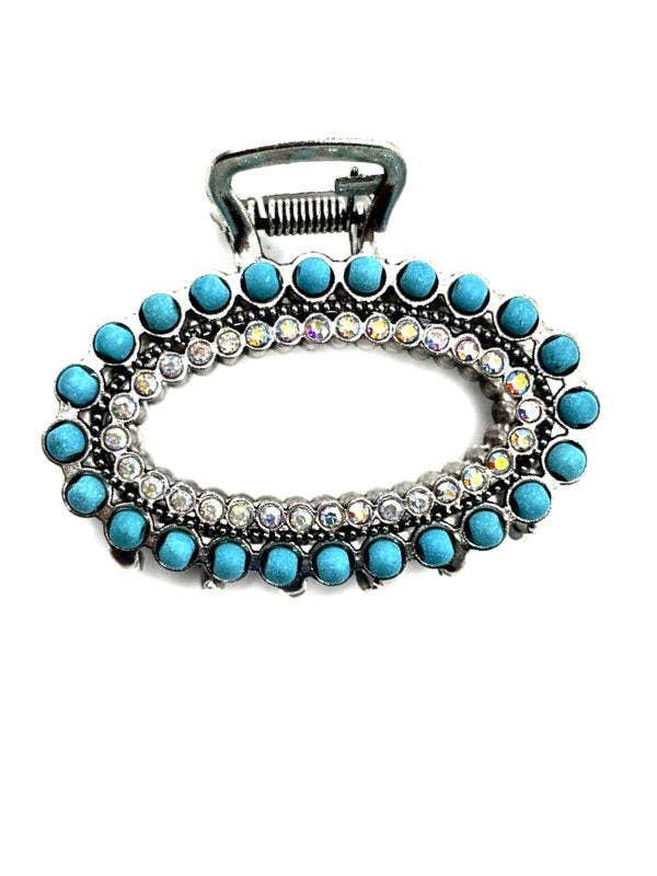Western Oval Navajo Pearl Turquoise  Hair Claw