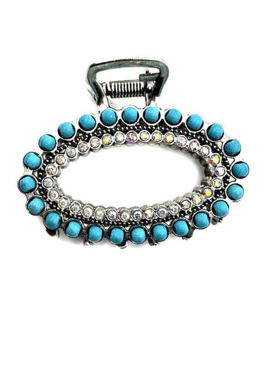 Western Oval Navajo Pearl Turquoise  Hair Claw