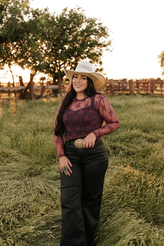 Plum Perfect Lace Mesh Top