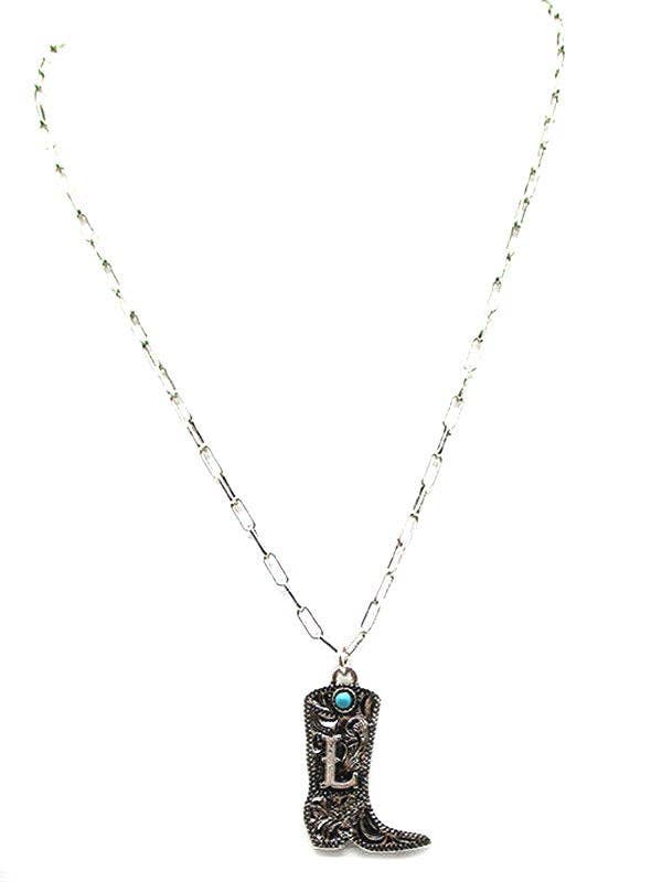 Cowboy Boots Turquoise Initial Necklace