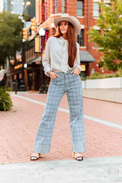 Blue Ridge Plaid Wide Leg Jeans
