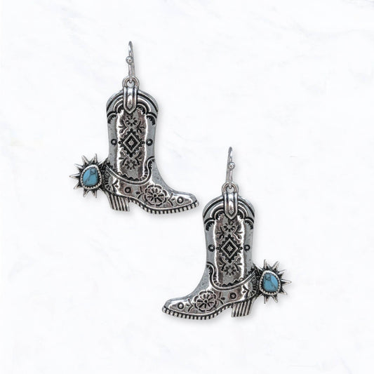 Turquoise Spur Cowboy Boot Drop Earrings