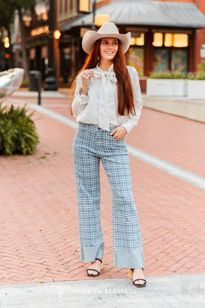 Blue Ridge Plaid Wide Leg Jeans