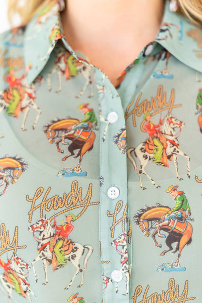 Teal Howdy Blouse
