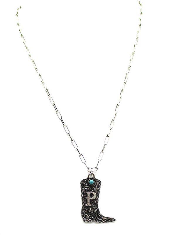 Cowboy Boots Turquoise Initial Necklace